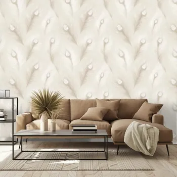 Tapeta Dovido Samolepící tapeta béžové pávové peří v glamour stylu