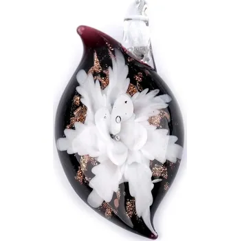 Přívěsek Skleněný přívěsek květ 27x51 mm - 1 bílá