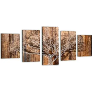 Obraz Dovido 5-dílný obraz strom s imitací dřevěného podkladu