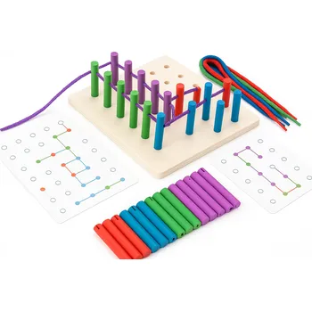 Dřevěná hračka Motorická provlékací deska s kolíky
