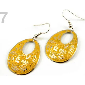 Náušnice Náušnice kovové 20x28mm ovál s ornamenty - 7 žlutá