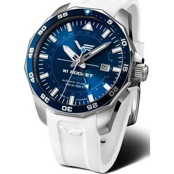 Hodinky Vostok Europe N-1 Rocket Automatic GMT NH34-225A712S - Bílý silikonový řemínek + 5 let záruka a dárek ZDARMA