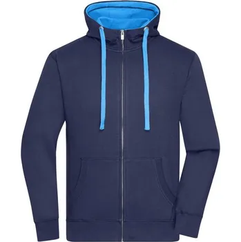 Pánská mikina James & Nicholson (Daiber) Pánská mikina na zip s kapucí JN963 - Tmavě modrá / kobaltová | S