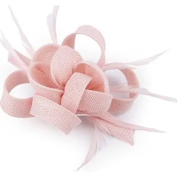 Brož Brož / ozdoba do vlasů květ s peřím - 1 pudrová