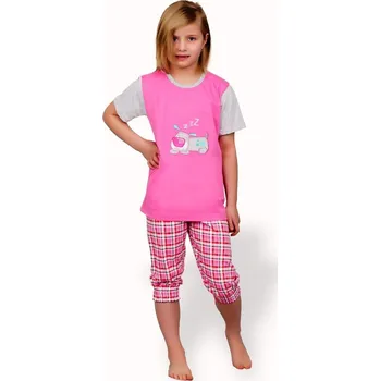 Dívčí pyžamo Dětské pyžamo s obrázkem pejska a capri kalhotami - 310/ růžová - 116