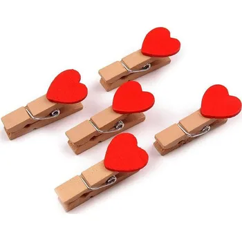 Vánoční dekorace Dřevěné Kolíčky s Romantickým Srdíčkem - 1 červená