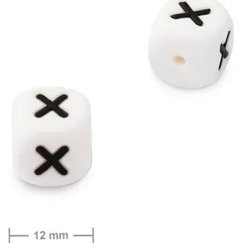 Korálek Silikonový korálek kostka 12 mm s písmenem X