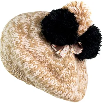 Kšiltovka Melanžová čepice s třemi bambulkami béžová