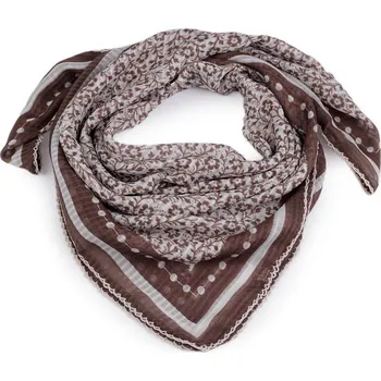 Šátek Šátek s květy a háčkovaným okrajem 85x85 cm - 1 hnědá bílá