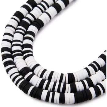 Korálek Heishi polymerové korálky na 40cm šňůrce černobílé