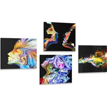 Obraz Dovido Set obrazů barevná abstrakce na černém pozadí