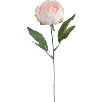 umělá květina Pivoňka s listy 44 cm - světlá broskvová