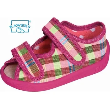 Dívčí baleríny Domácí obuv RAWEKS Olek 204 růžová káro - 20