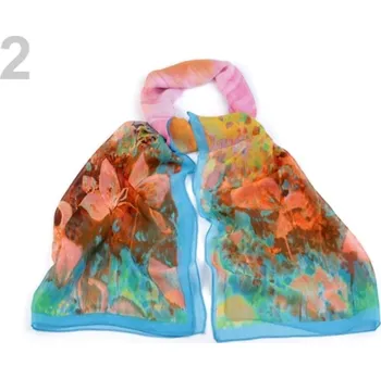 Módní doplněk Šifonový šátek květy 50x160 cm - 2 lososová