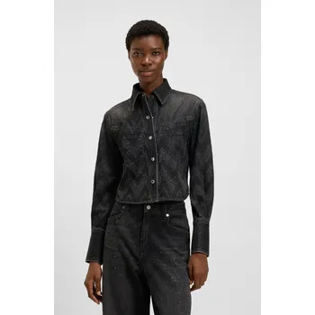 Dámská košile Dámská košile BOSS Orange C_SHIRT LS 1.0 50548445 černá s kamínky Velikost: L