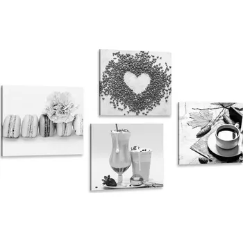 Obraz Dovido Set obrazů nápoje se sladkým potěšením v černobílém provedení