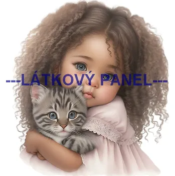 Látkový panel - Holčička s kočičkou - DZ-24 Velikost: 25x25cm, Materiál: Kočárkovina