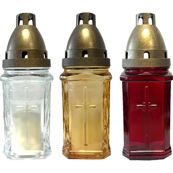 Smuteční dekorace Lampa hřbitovní KŘÍŽ skleněná 60g 7x22cm