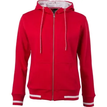 Dámská mikina James & Nicholson (Daiber) Dámská mikina na zip s kapucí Club JN775 - Červená / bílá | XL