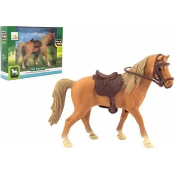 Figurka Kůň se sedlem plast 15cm v krabičce 19x14x5cm