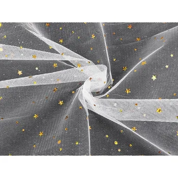 Oděvní / dekorační tyl s hvězdičkami s hologramem METRÁŽ - 2 bílá zlatá