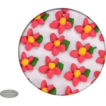 Jedlá dekorace na dort Frischmann Cukrová dekorace - Květy jednoduché s lístkem 35ks červené