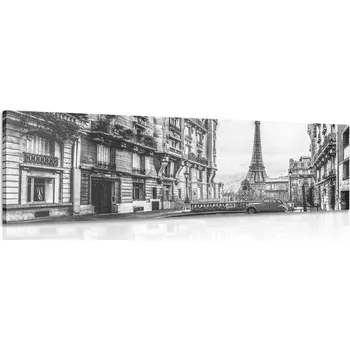 Obraz Dovido Obraz pohled na Eiffelovu věž z ulice Paříže v černobílém provedení