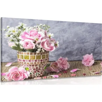 Obraz Dovido Obraz květiny karafiátu v mozaikovém květináči