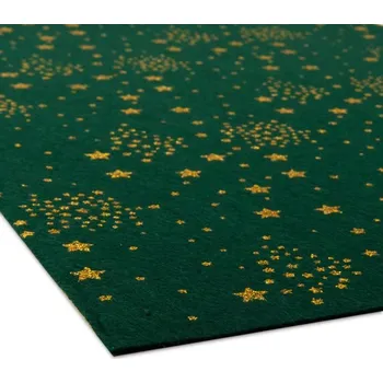 Vánoce Filc / plsť vánoční motiv s hvězdami 1mm tmavě zelený