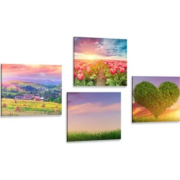 Obraz Dovido Set obrazů příroda v pastelových barvách