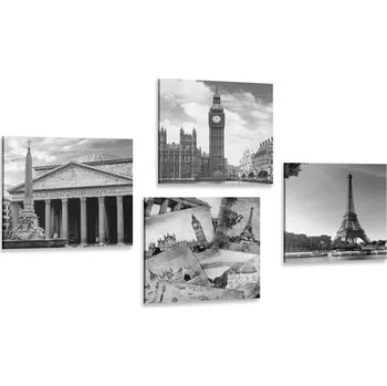 Obraz Dovido Set obrazů historické památky v černobílém provedení