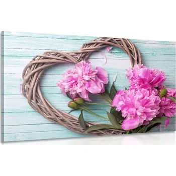 Obraz Dovido Obraz pivoňky na dřevěném srdci