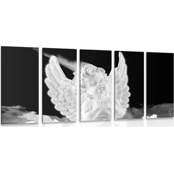 Obraz Dovido 5-dílný obraz černobílý pečlivý andílek na nebi