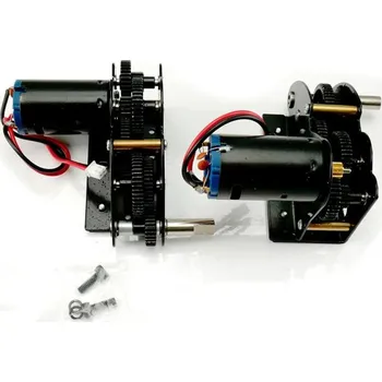 RC náhradní díl Ocelové převodovky (1:4) + motory - krátká výstupní hřídel, kul. ložiska tanky Tiger I., Panther (ne Panther G) (18000 ot/min, převodový stupeň 1:4, umístění elektromotorů dle fota, všechny hřídele s kuličkovými ložisky)