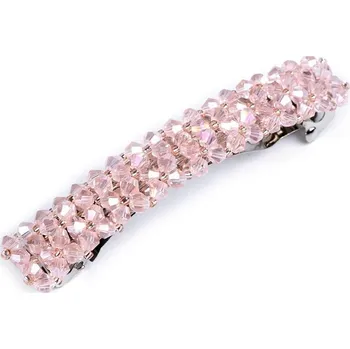 Francouzská spona do vlasů s broušenými korálky - 2 pudrová