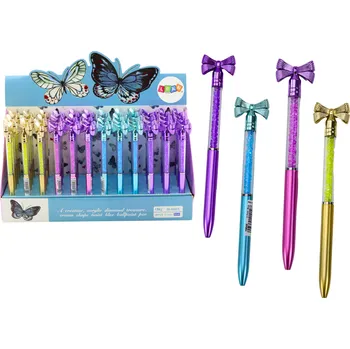 LEAN Toys Kuličkové Pero s Mašlí a Diamantky, Modrá Náplň 0.7mm Mix