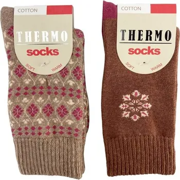 Dámské ponožky Dámské bavlněné termo ponožky s měkkým lemem béžové/hnědé 38205 - 35-38 | P681606