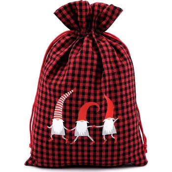 Dárkový pytlík káro skřítek 20x30 cm - červená