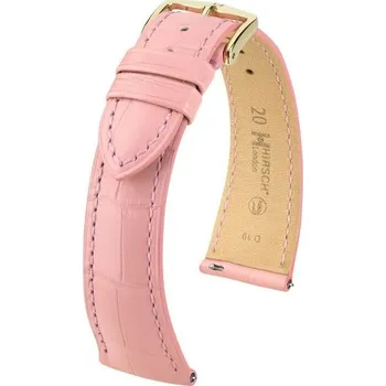 Řemínek na hodinky Řemínek Hirsch London Alligator - růžový, mat - 22 mm - L – Standardní délka (doporučujeme) - 20 mm - Zlatá + 5 let záruka a dárek ZDARMA