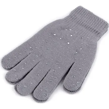 Rukavice Dámské / dívčí pletené rukavice s kamínky - 3 šedá