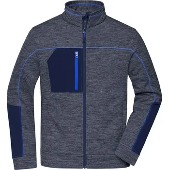 Pánská mikina James & Nicholson (Daiber) Pánská mikina z pleteného fleecu JN1818 - Tmavě modrý melír / tmavě modrá / královská modrá | 6XL
