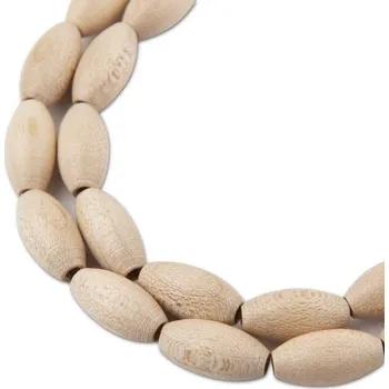 Dětské navlékací korálky Manumi české dřevěné korálky oliva 14 x 7 mm přírodní