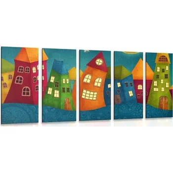 Obraz Dovido 5-dílný obraz noční městečko