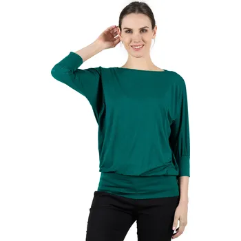 Dámská halenka Bambusový Top Netopýr Tmavě Tyrkysový 3/4 Rukáv Volný Střih Dámský Velikost: M