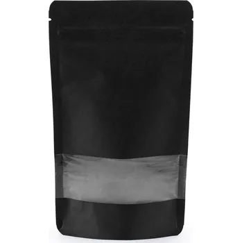 Sáček na potraviny Doypack ZIP | černý kraft papír s okénkem obsah 250ml (110 × 185 + 65mm)