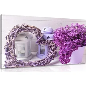 Obraz Dovido Obraz proutěné srdce s lucerničky a šeříkem