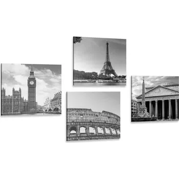 Obraz Dovido Set obrazů pro milovníky cestování v černobílém provedení