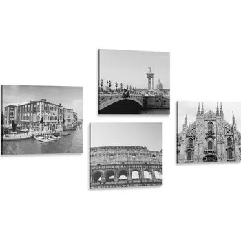 Obraz Dovido Set obrazů historická města v černobílém provedení