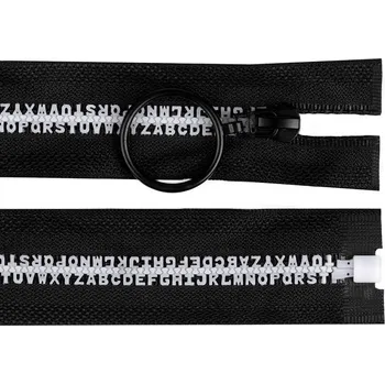 Zip Kostěný zip šíře 5 mm délka 40 cm písmenka - černá