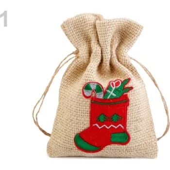 Vánoční dekorace Vánoční jutový pytlík 12x16,5 cm - 1 režná přírodní